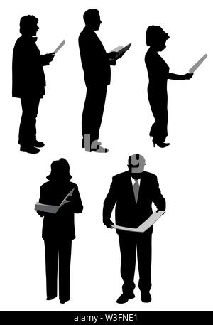 Les hommes et les femmes de la lecture à haute voix. Concept de l'éducation. Illustration de Vecteur