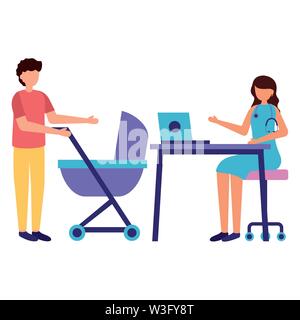 Père avec visite de la pram maternité médecin Illustration de Vecteur