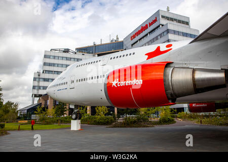 Corendon Hotels Village, à l'aéroport d'Amsterdam-Schiphol, ex-KLM Boeing 747-400, Jumbo jet, dans le parc de l'hôtel complexe, seront convertis en Banque D'Images