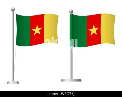 Cameroun drapeau sur mât. Mât en métal. Drapeau national du Cameroun illustration Banque D'Images