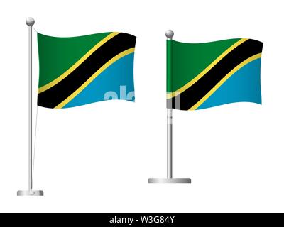 Tanzanie drapeau sur mât. Mât en métal. Drapeau national de Tanzanie illustration Banque D'Images