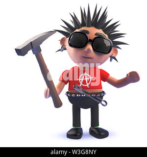 L'image rendue d'un dessin animé 3d de punk rock pourri character holding a hammer Banque D'Images