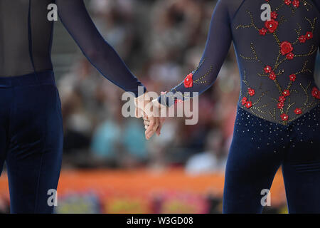 ANA LUISA MONTEIRO & WALGODE WALGODE Pedro Monteiro du Portugal, effectue en couple danse senior Freedance, ils ont classé en 2e position à l'échelle mondiale, 2019 JEUX À ROULEAUX au Palau Sant Jordi, le 14 juillet 2019, Barcelone, Espagne. Credit : Raniero Corbelletti/AFLO/Alamy Live News Banque D'Images