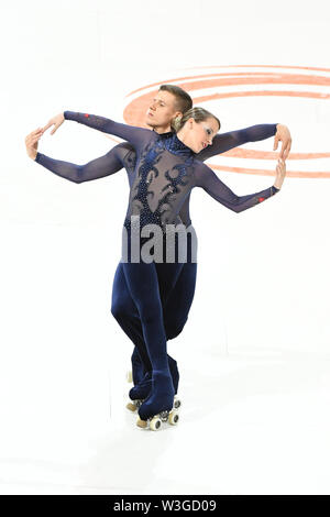 ANA LUISA MONTEIRO & WALGODE WALGODE Pedro Monteiro du Portugal, effectue en couple danse senior Freedance, ils ont classé en 2e position à l'échelle mondiale, 2019 JEUX À ROULEAUX au Palau Sant Jordi, le 14 juillet 2019, Barcelone, Espagne. Credit : Raniero Corbelletti/AFLO/Alamy Live News Banque D'Images