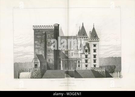 Château de Pau. Etat actuel. Façade principale (est) (Double page) - Fonds Ancely - B315556101 UNE LAFOLLYE 080. Banque D'Images