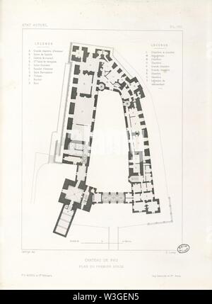 Château de Pau. Etat actuel. Plan du premier étage - Fonds Ancely - B315556101 UNE LAFOLLYE 079. Banque D'Images