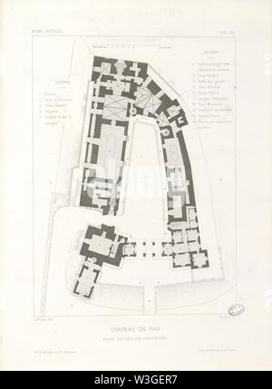 Château de Pau. Etat actuel. Plan du rez-de-chaussée - Fonds Ancely - B315556101 UNE LAFOLLYE 078. Banque D'Images