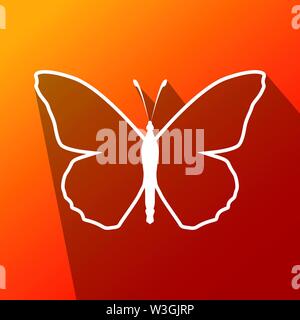 Contour blanc simple icône papillon avec ombre portée de l'effet en arrière-plan coloré rouge illustration Illustration de Vecteur