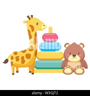 Girafe farci de joints toriques et teddy bear Illustration de Vecteur