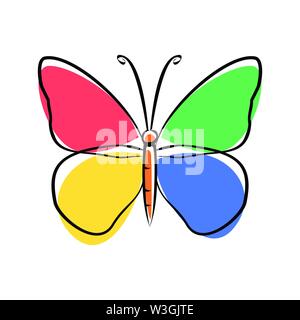 Papillon dessiné à la main avec l'icône icône isolé ailes colorées pastel illustration Illustration de Vecteur