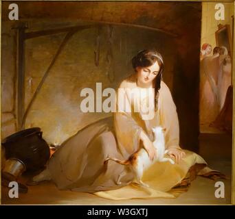 Cendrillon au feu de cuisine, par Thomas Sully, 1843, huile sur toile - Banque D'Images