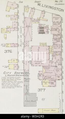 CITY BREWERY L. Hoster Brewery Co. en février 1887, la carte d'assurance-incendie Sanborn de Columbus, Franklin County, Ohio. Banque D'Images