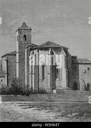 España. Monasterio de San Pedro de Cardeña. Alrededores de Burgos. Vista del ábside. Gravure par Tomás Carlos Capuz (1834-1899). La Ilustración Española y Americana, 28 de febrero de 1883. Banque D'Images