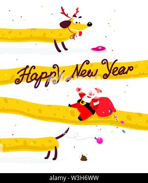 Beau Père Noël sur un chien jaune. Noël et Nouvel An chinois. Vector illustration isolé sur fond blanc. Convient pour l'impression et l'on Illustration de Vecteur