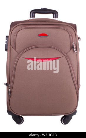 Sac de voyage en osier isolé sur fond blanc. Vue avant Banque D'Images