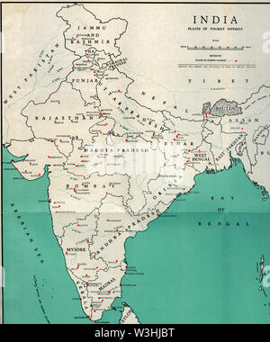 Carte Touristique d'époque montrant le Ceylan et le Pakistan oriental (maintenant Bangladesh) de destinations de voyage-Inde Banque D'Images
