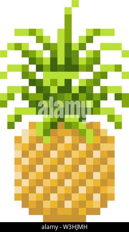 L'Ananas Pixel Art Jeu vidéo 8 bits Icône Fruits Illustration de Vecteur