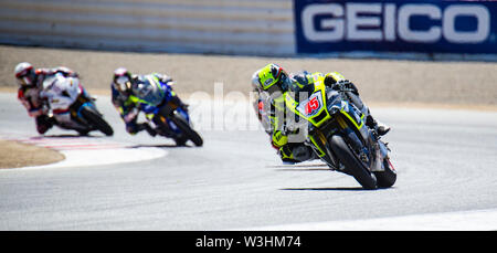 Monterey, CA, USA. Le 13 juillet, 2019. Un #  45 Cameron Petersen qui sortent du tour 3 pendant l'MotoAmerica 2 course SuperBike à Weathertech Raceway Laguna Seca Monterey, CA Thurman James/CSM/Alamy Live News Banque D'Images