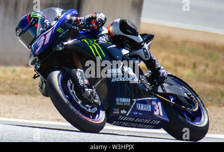 Monterey, CA, USA. Le 13 juillet, 2019. Un #  31 Garrett Gerloff entrée en virage 4 lors de la course SuperBike 2 MotoAmerica à Weathertech Raceway Laguna Seca Monterey, CA Thurman James/CSM/Alamy Live News Banque D'Images