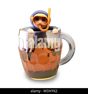 Dessin animé 3d drôle de plongée scuba diver a fait surface d'une pinte de bière, illustration 3D render Banque D'Images