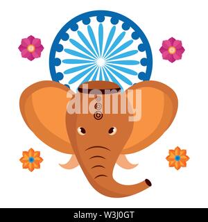 L'éléphant indien ganesha avec chakra d'Ashoka Illustration de Vecteur