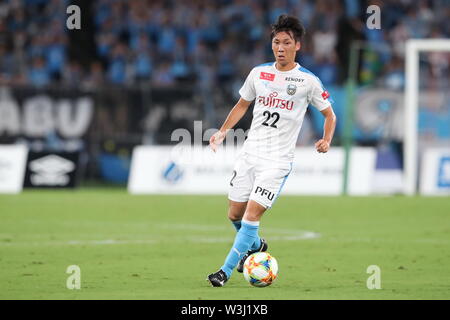 Tokyo, Japon. 14 juillet, 2019. Kawasaki Frontale's Hokuto Shimoda au cours de la J1 2019 football match Ligue entre FC Tokyo 0-3 Kawasaki frontale au Ajinomoto Stadium à Tokyo, Japon, Juillet 14, 2019. Credit : AFLO/Alamy Live News Banque D'Images