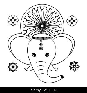 L'éléphant indien ganesha avec chakra d'Ashoka Illustration de Vecteur