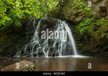 Les chutes à Fairy Glen, un joyau caché trouvé après 30 minutes de randonnée pédestre près de la ville de Rosemarkie, l'Écosse sur la péninsule de Black Isle. Banque D'Images