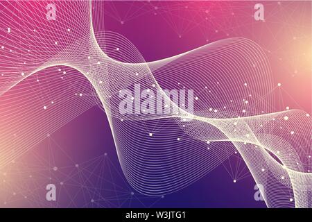 L'expansion de la vie. Explosion de couleurs avec l'arrière-plan et les points de la ligne, le débit de l'onde. La technologie quantique de visualisation. Abstract graphic Illustration de Vecteur