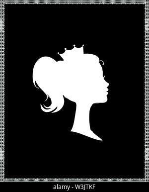 La princesse ou la Reine Silhouette Profil avec couronne sur la tête, Portrait de Victorien camée Monochrome personne royale dans le cadre de la Dentelle, fille mignonne Weraring Tiara S Banque D'Images