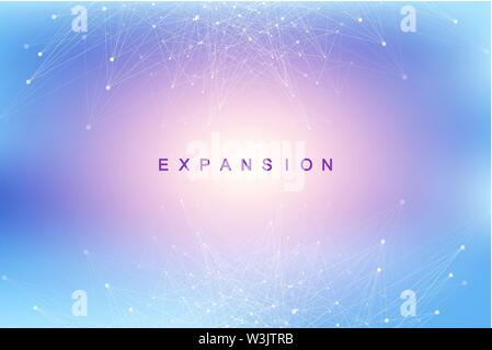 L'expansion de la vie. Explosion de couleurs avec l'arrière-plan et les points de la ligne, le débit de l'onde. La technologie quantique de visualisation. Abstract graphic Illustration de Vecteur