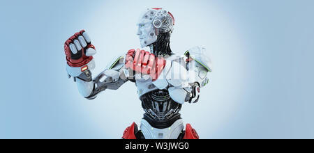 Robot boxer dans stand rack, 3D Rendering Banque D'Images