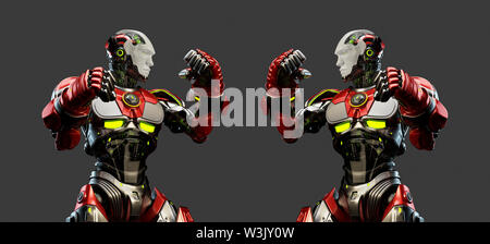 Deux boxeurs robotique de la formation et de la boxe, le rendu 3D Banque D'Images