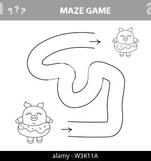 Aider piggy trouver le chemin. Labyrinthe. Jeu de labyrinthe pour les enfants. Vector illustration pour les enfants Illustration de Vecteur