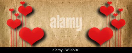 Cordes de papier cœurs sur fond de carton brun Banque D'Images