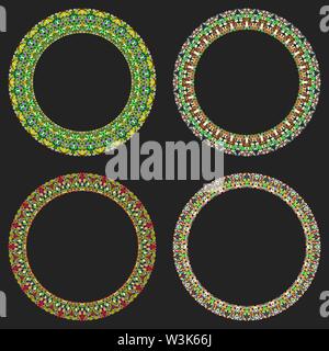 Ensemble de 4 cadres ronds mosaïque en gravier - dessins vectoriels wreath Illustration de Vecteur