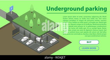 Concept de parking souterrain, bannière style isométrique Illustration de Vecteur