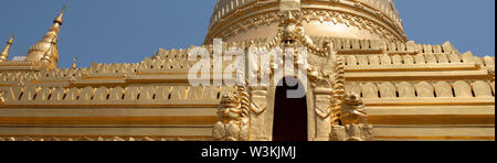 Le Myanmar, Bagan, Birmanie aka-Nyaung U. La Pagode Shwezigon Paya Shwezigon aka, temple bouddhiste. Détail de toit pagode d'or, temple typiques Birmans. Banque D'Images