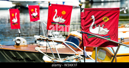 Les fanions, drapeaux traditionnels de la Royal Swan l'empeigne, Juillet 2019 Banque D'Images