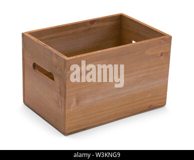 Petite boîte de bois ouvert isolé sur fond blanc. Banque D'Images