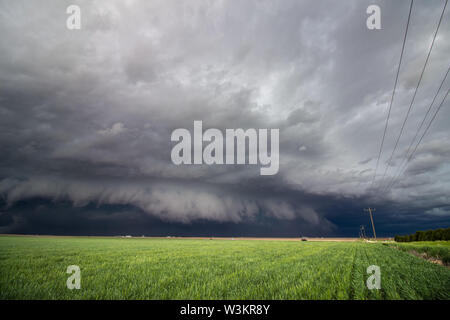 Une barrière de nuages bas et une tempête les approches sur l'exploitation agricole du pays. Banque D'Images