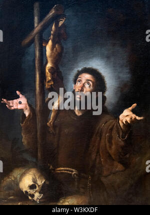 St François d'assise adorant le Crucifix de Bernardo Strozzi (c.1581-1644), huile sur toile, c.1615 Banque D'Images