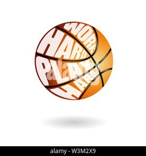Basket-ball orange avec ombre et texte isolé sur fond blanc Illustration de Vecteur