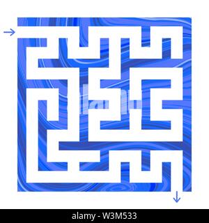 Résumé simple de couleur isolées carrés labyrinthe. Couleur bleu sur fond blanc. Un jeu intéressant pour les enfants. Avec des murs avec un effet de marbre Illustration de Vecteur