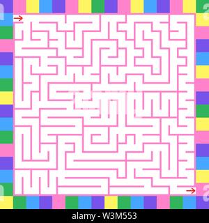 Complexe coloré abstrait isolé carré labyrinthe. Rose sur un fond blanc. Un jeu intéressant pour les enfants. Avec un cadre inhabituel. Télévision simple v Illustration de Vecteur