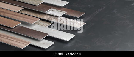Plancher en stratifié noir sur fond conseil, bannière, copiez l'espace. 3d illustration Banque D'Images