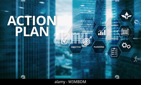 La planification de la Stratégie du Plan d'action Direction de Vision. Concept financier sur fond flou Banque D'Images