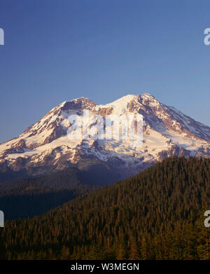 USA, Washington, Mt. Rainier National Park, lumière du soir sur le côté ouest de Mt. Rainier, vue près de limite ouest du parc. Banque D'Images