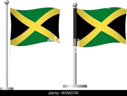 La Jamaïque drapeau sur mât. Mât en métal. Drapeau national de la Jamaïque vector illustration Illustration de Vecteur