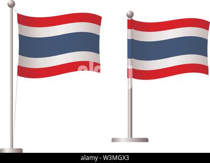 Thaïlande drapeau sur mât. Mât en métal. Drapeau national de la Thaïlande vector illustration Illustration de Vecteur